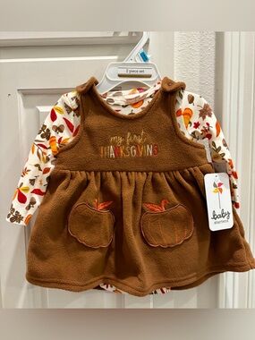 NWT BABY STARTERS ‘My First Thanksgiving’ Brown/Pumpkin Dress Set Size 6 Months